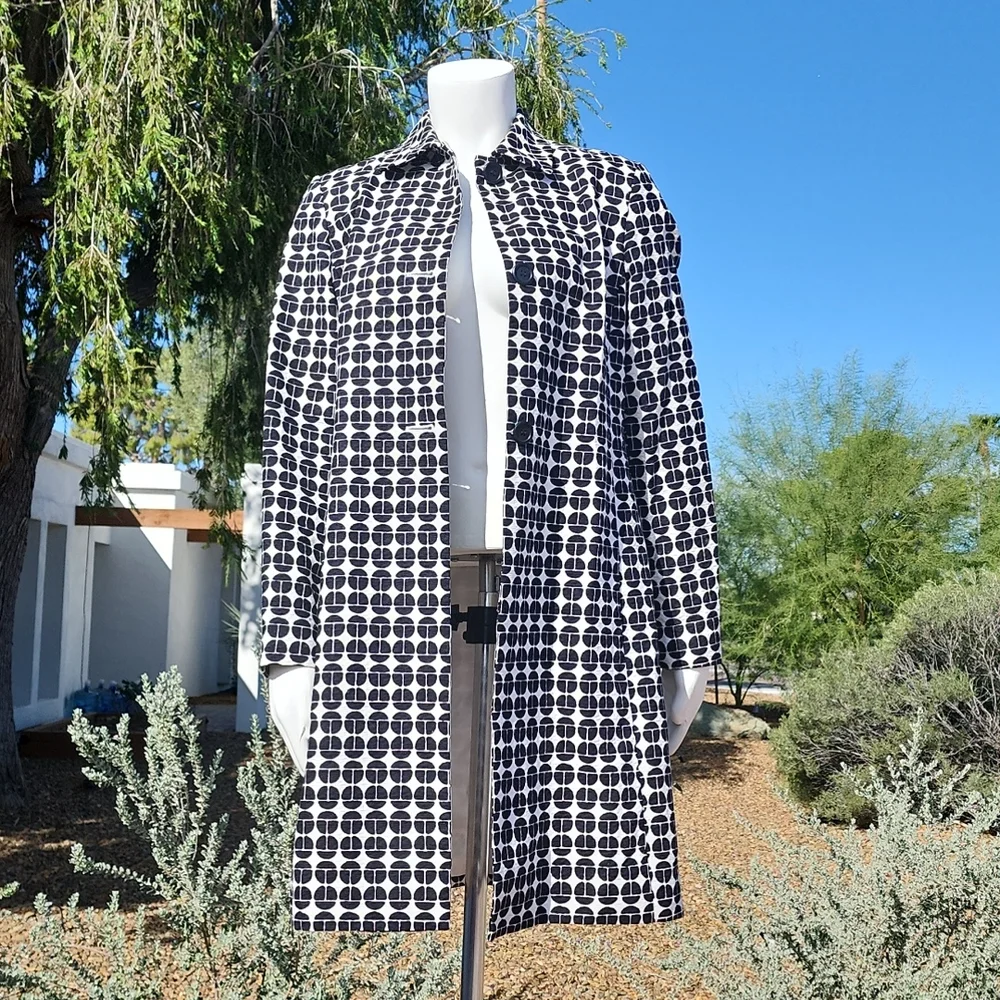 NINE WEST Black White Topper Long Jacket XS Peacoat Driving Coat Retro Mod Vibe - Picture 8 of 16